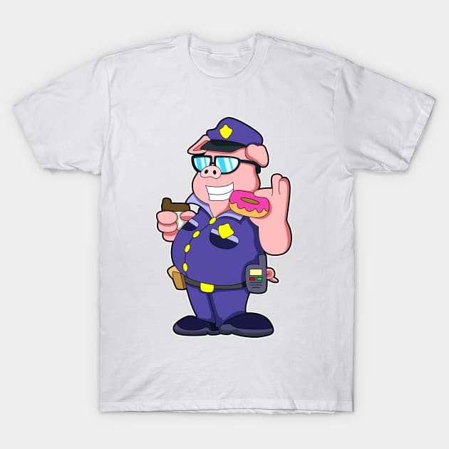 Pig as Police officer with Sunglasses & Donut T-Shirt by Markus Schnabel